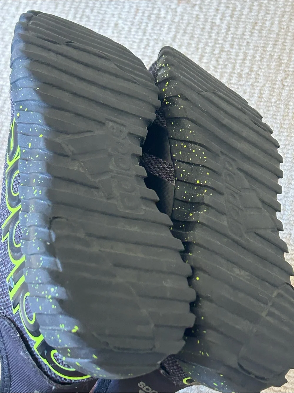 adidas Kids Black Knit Sneakers with Neon Green Accents